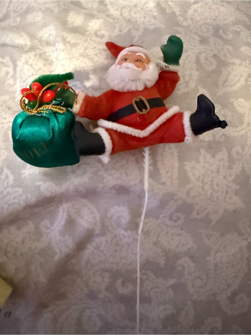 Vnt Flocked Festive Santa Claus pick Ornament - Red and Green